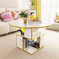 3-Tier Round Coffee Table with Storage, Modern Coffee Table for Living Room, Wooden Tabletop-Marble White with Gold Frame