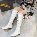 Shoes For Women  Knee High Boots Red Black White Tall Boots Woman Pleated Low Heel Casual Leather Female Long Shoes 2024