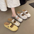 Summer Women Metallic Round Toe Mary Jane Hook & Loop Strap Mules Clogs Non Slip Casual Flats Sandals Slippers Shoes for Ladies
