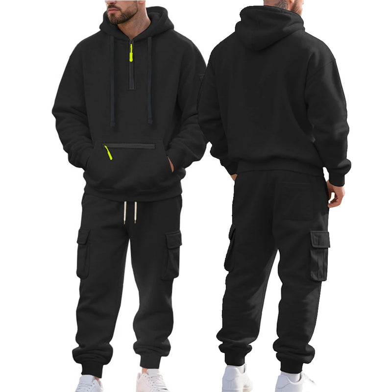 Men's Heavyweight Fleece - Lined Casual Tracksuit Set for Winter - Loose - Fit, Half - Zip, 2 - Piece - View 7 | SAMAG