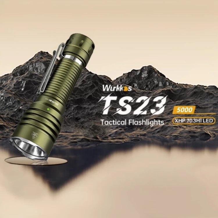 Wurkkos TS23 21700 Rechargeable Tactical Flashlight EDC 5000LM XHP70.3 HI LED Torch IPX-8 Waterproof Two Group Modes Tail Switch