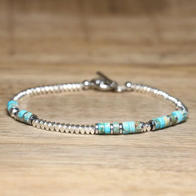 1 Pc Minimalist OT Clasp Stainless Steel Bracelet Natural Stone Handmade Production Picasso Hematite Women Jewelry | SAMAG