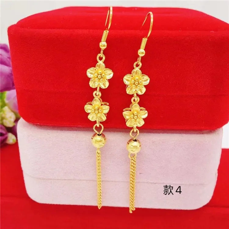 NovaGlod  24K real gold summer tassel earrings for women's fashion 9999 real gold earrings flower gold jewelry accessories