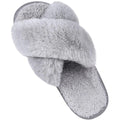 Comwarm Women's Cross Band Fuzzy Slippers Fluffy Open Toe House Slippers Cozy Plush Bedroom Shoes Indoor Outdoor Fur Sandals
