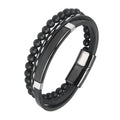 MingAo Charm Men Jewelry Natural Stone Multi-Layer Leather bracelet Black Stainless Steel Magnetic Clasp Tiger eye Bead Bracelet