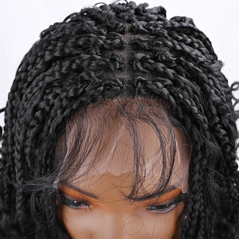 Bohemian Goddess 16 Inch Full Lace Synthetic Wig Natural Looking Box Braids with Curly Ends for Everyday Wear