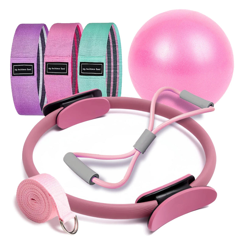 7Piece Pilates Basic Set Fitness Ball Elastic Stretch Belt Back Shaping Muscle Training Fitness Yoga Equipment
