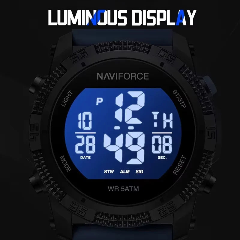 NAVIFORCE Watches For Men LCD Digital Fashion Casual Date and Week Alarm Display 3ATM Waterproof Silicone Strap Electronic Clock