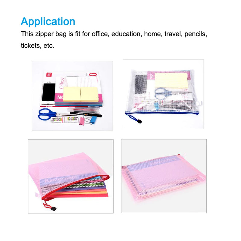 6Pcs A5/A6/B6/B8 Mesh Zipper Pouch Document Bag Waterproof Zip File Folders School Office Supplies Pencil Case Storage Bags