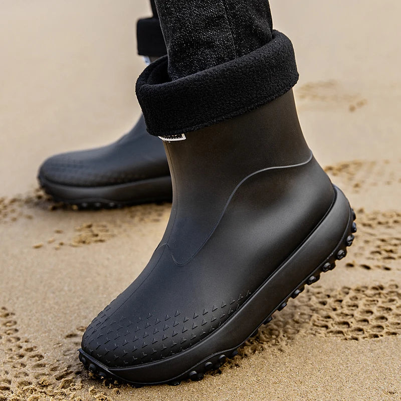 Men's Short Rain Boots Anti-Slip Work Boots Fishing Car Wash Labor Protection Water Shoes Lightweight Durable Rubber Material