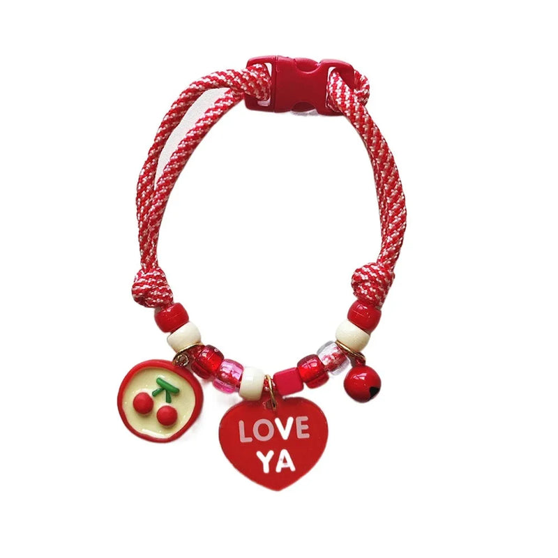 Fashion Colorful Pet Braided with Bells Cat Neck Chain Adjustable Cat Puppy Collar Chihuahua
