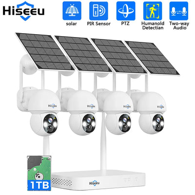 Hiseeu 4MP WiFi PTZ Solar IP Camera Security System Kit | SAMAG