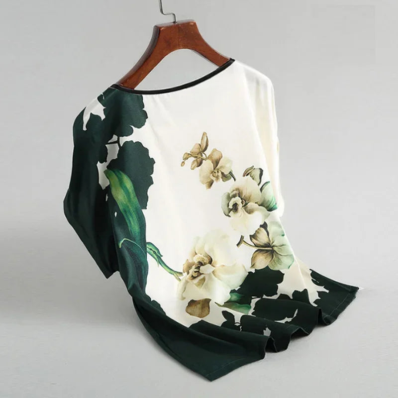 Plus Size Women's Silk Satin Blouse Spring Summer Floral - View 3 | SAMAG