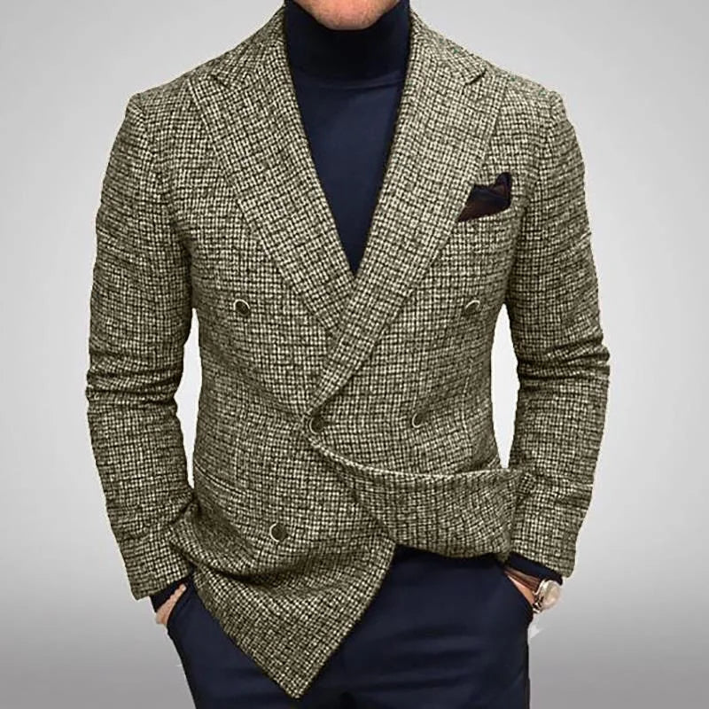 Casual Plaid Jacket Men Straight Leg Coat Green Youth Single Button Suit Collar Cotton Polyester Multi Pocket Grey Thickened ...