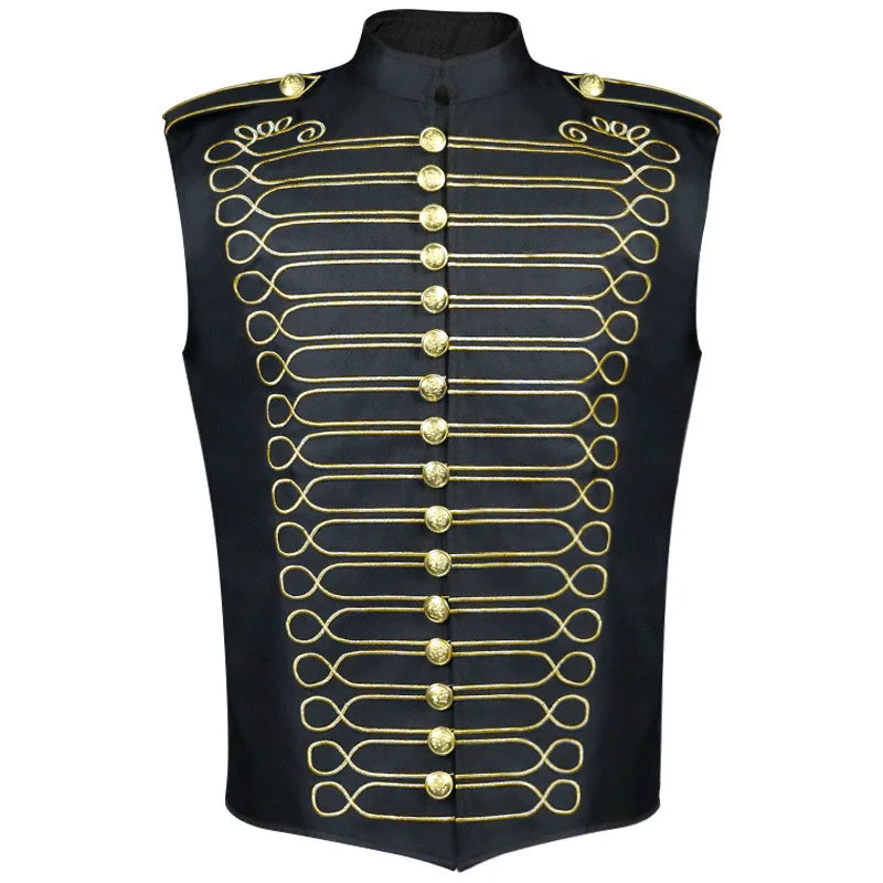 Men's Gold Embroidery Jacket Medieval Retro Blazers Gothic Steampunk Vintage Coat  Vest Hussar Military Drummer Parade Uniform