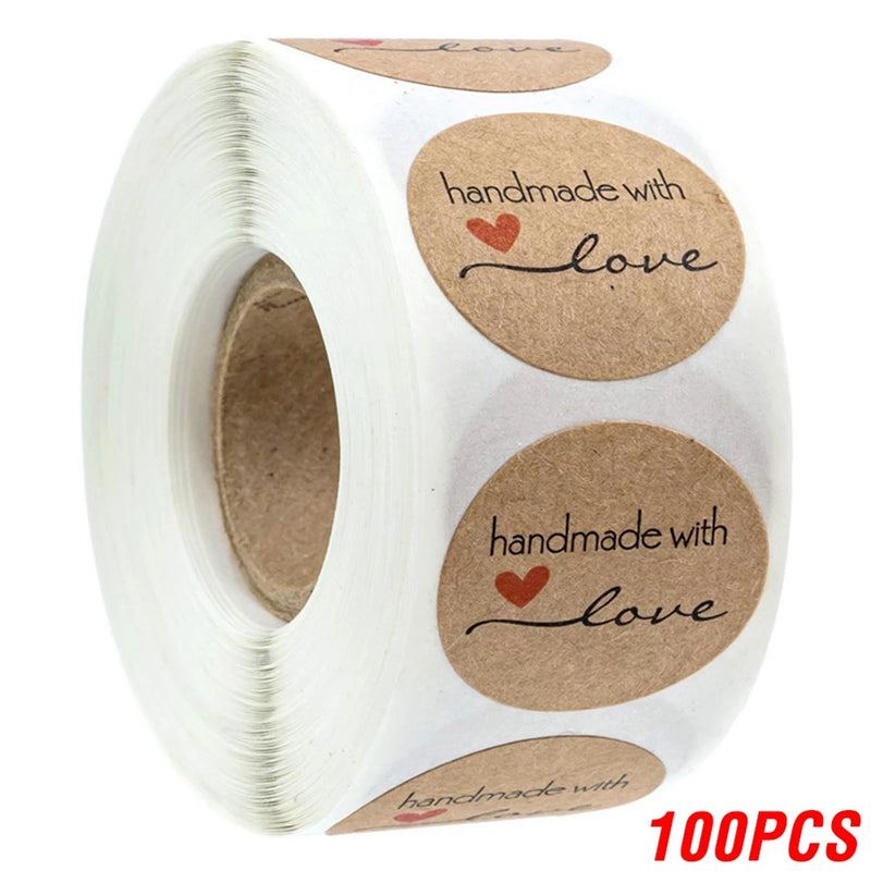 50-500pcs Kraft Paper Homemade With Love Stickers Scrapbooking For Envelope And Package Seal Labels Sticker Stationery Handmade