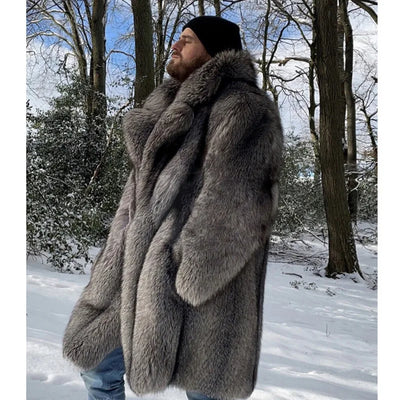 Men's Clothing Fur Coats Faux Fox Long Overcoats | SAMAG
