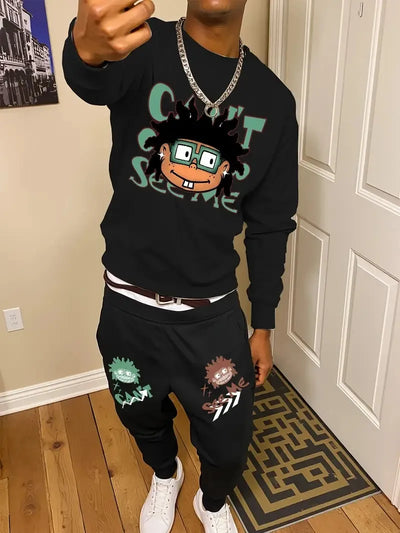 The new men's round - neck sweatshirt set for Spring and Autumn features a casual and comfortable 3D pattern print | SAMAG