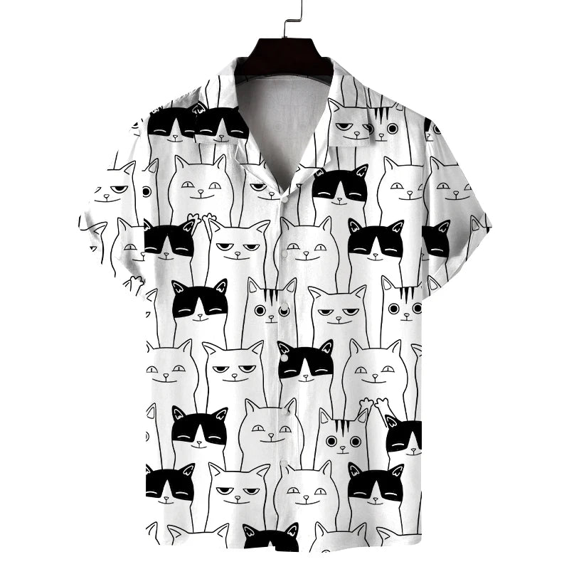 New summer shirt men's short cat pattern design casual | SAMAG