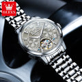 OLEVS 6701 Man Watch Fashion Top Brand Stainless Steel Hollow Skeleton Flywheel Automatic Mechanical Waterproof Watch for Men