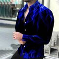 Multicoloured Flame Print Men's Turn-down Collar Button | SAMAG