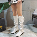Shoes For Women  Knee High Boots Red Black White Tall Boots Woman Pleated Low Heel Casual Leather Female Long Shoes 2024