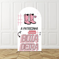 Cowgirl Pink Arch Backdrop Birthday Party Photo Background Kids Western Theme Decor Horse Shoe Boots Hat Pattern Celebration Bac