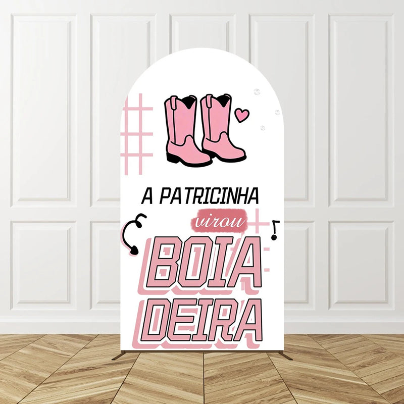Cowgirl Pink Arch Backdrop Birthday Party Photo Background Kids Western Theme Decor Horse Shoe Boots Hat Pattern Celebration Bac