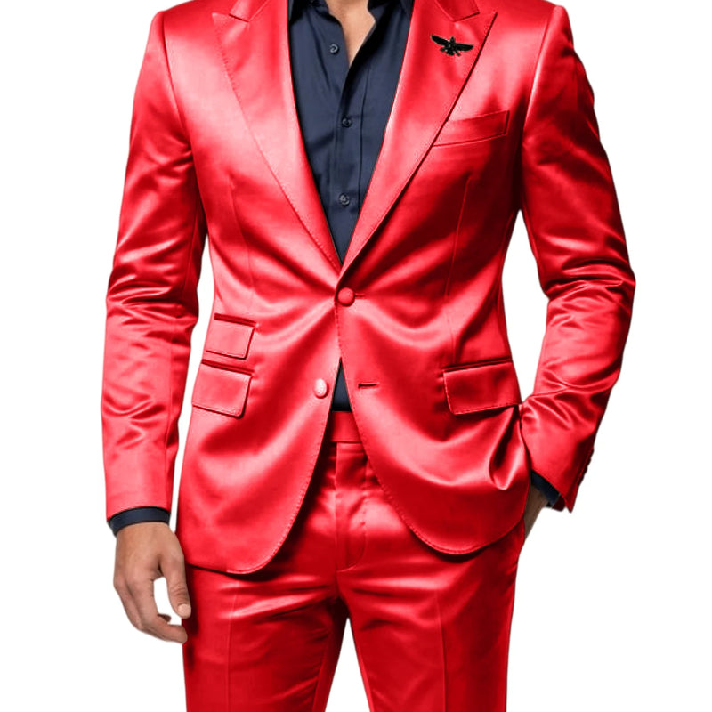 Men's Satin 2 - Piece Suit Set Slim Fit Peak Lapel Tuxedo Blazer With Straight Leg Pants For Wedding Party - View 12 | SAMAG