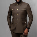 Men's 2-Piece Formal Suit, Utility Style, Golden Buttons, Suit + Trousers Combination, Fashionable Business Use