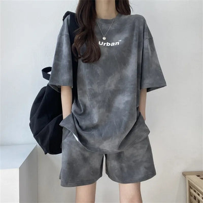 Women T - Shirt Shorts Suit Set Casual Tie Dye Loose Wide | SAMAG
