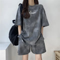 2026 Women T-Shirt Shorts Suit Set Casual Tie Dye Loose Tshirt Wide Leg Middle Shorts With Pockets Female Soft Summer Shorts Set