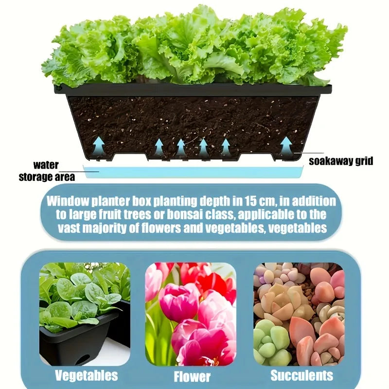 1/3 Pieces Window Box Planter Rectangle Plant Containers Decors with Drainage Holes Flower Pot Plant Pot for Outdoor Garden Home