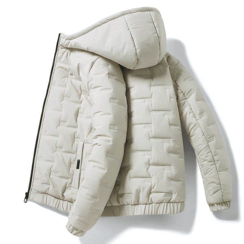 Fashion Men Hiking Down Cotton Jacket Hooded Parkas Zip Pocket Fashion Outerwear Casual Padded Jacket and Coat Men Autumn Winter