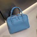 Genuine Leather Women's Boston Bag, New Niche Design Double Zipper Simple Wide Shoulder Strap Fashion Portable Shoulder Bag