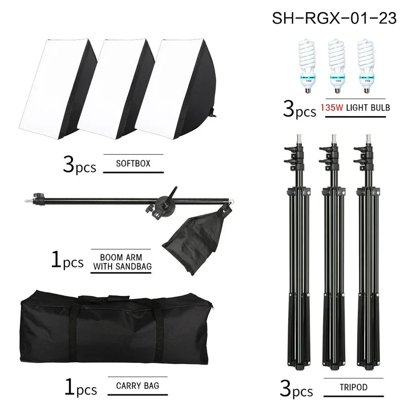 Studio Kit Photo Softbox Light Box Lighting Single Led Lamp with Tripod Photography Shooting Soft Box Flash E27 Accessories