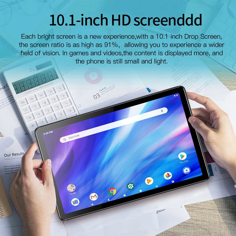10.1-inch Octa Core Tablets 4GB+64GB ROM Google Play Dual SIM Phone Call, WiFi, Bluetooth, 6000mAh Battery, with Protective case