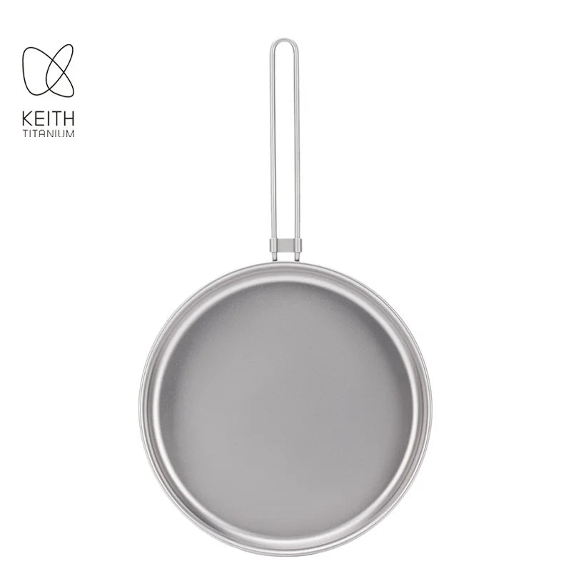 Keith 1000ml Titanium Fry Pan No Coating Folding Handle & Storage Bag  Portable Cookware for Hiking  Backpacking Camping