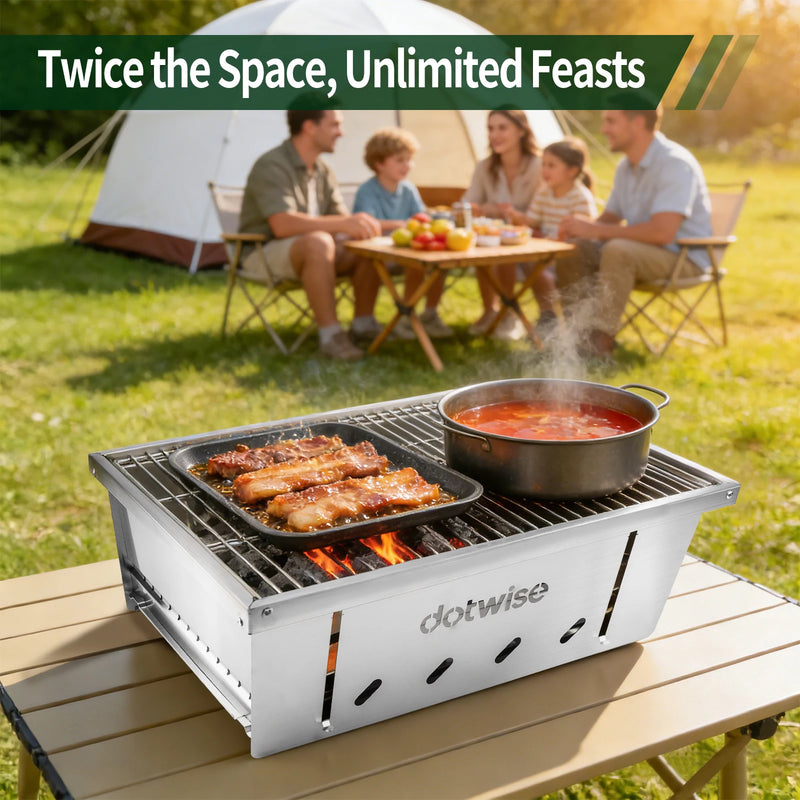 304 Stainless Steel 2 Unit Barbecue Grill Portable Outdoor Stove IGT Table Stove Folding Firewood Stove Barbecue Camping Stove