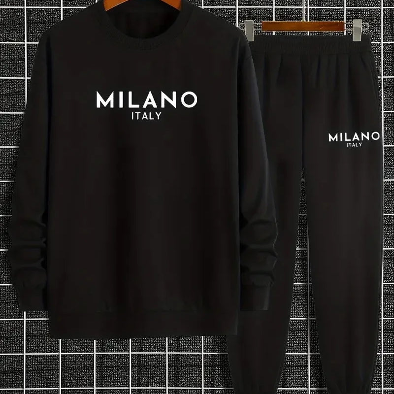 The new men's round - neck hoodie set for Spring and Autumn features a casual and comfortable 3D letter - View 3 | SAMAG