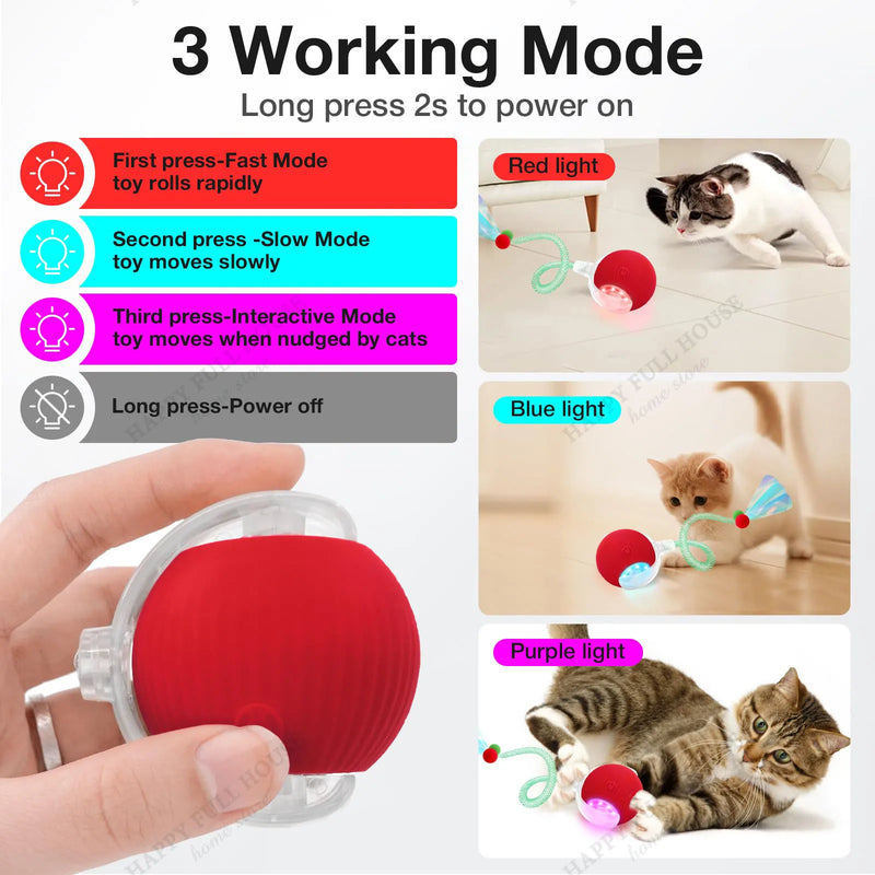 Cat Toys Interactive with 3 Play Modes, Automatic Cat Toys, Electric Moving Ball for Indoor Bored Kitten & Adult Cats