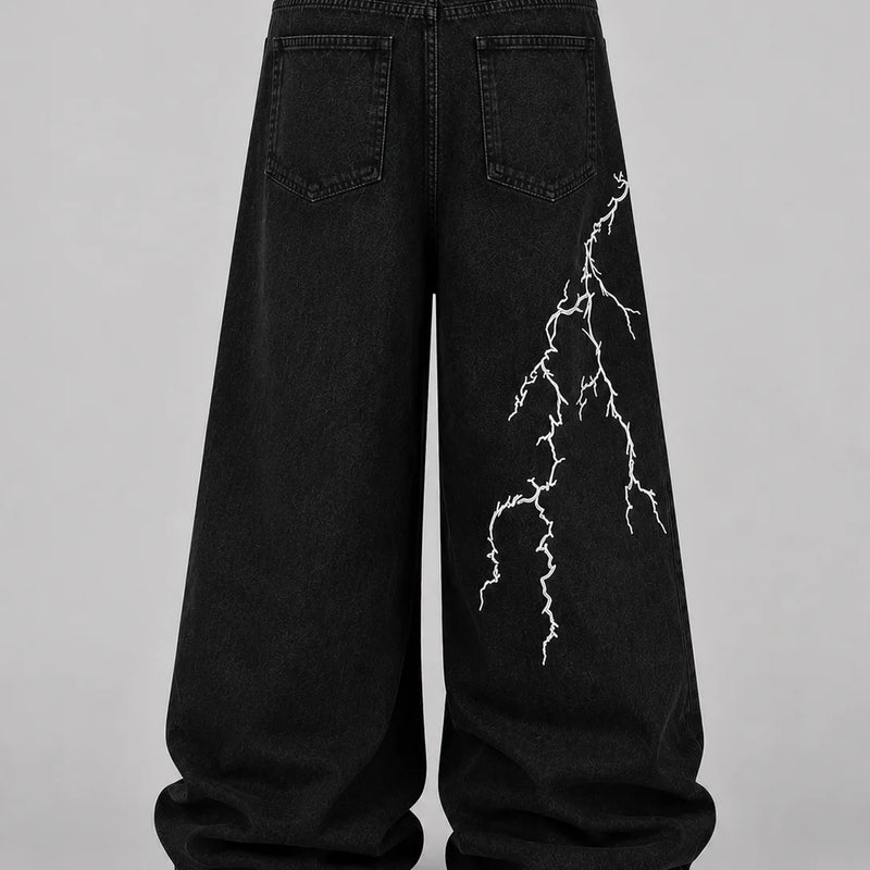 UP.THE Men Solid Black Baggy Wide Leg Jeans, Y2K | SAMAG