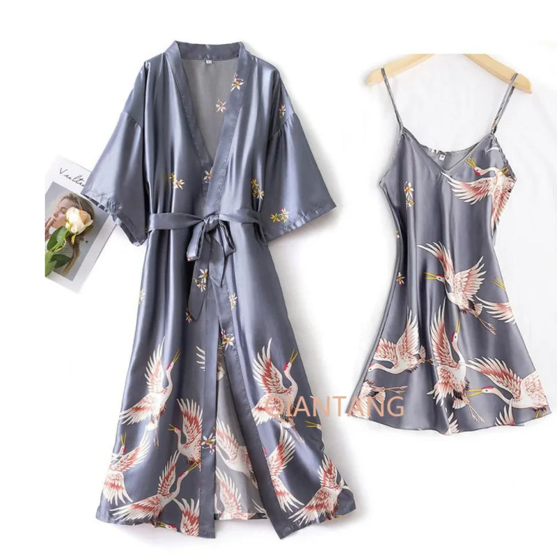 Sexy Nightwear Gown Set Women Pyjama V-Neck Pajamas Silky | SAMAG