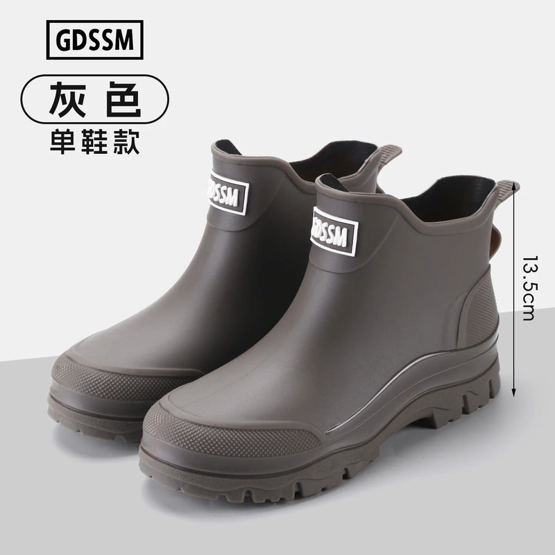 Rain Boots Men's Short-tube Korean Style Casual and Comfortable Outdoor Fishing Waterproof Low-cut Rubber Shoes Rider Work Boots
