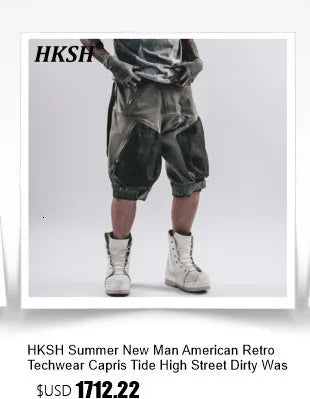 HKSH Spring Summer New Men's RO Style Round Collar Printed T-shirt Oversized Chic Cotton Chic Top American Loose Y2K Tees HK4638