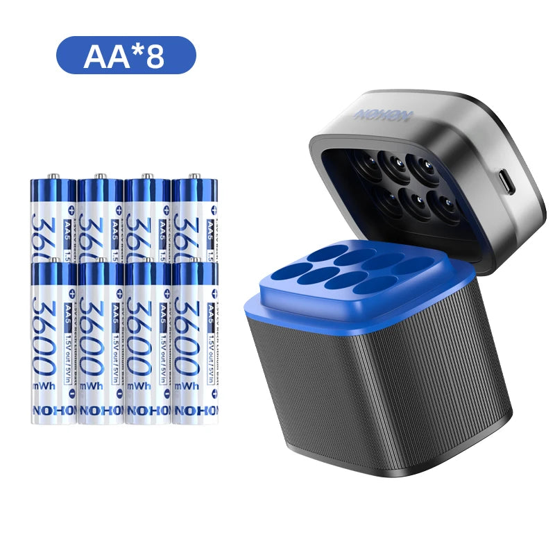 NEW Nohon Rechargeable Battery 1.5V AA 3600mWh AAA 1300mWh Original Li Batteries With Charger for Clock Video Radio Game Camera