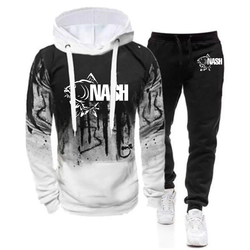 Funny Fishinger Carp Fish Fisherman Print Spring Autumn Men's New Harajuku Gradient Color Hooded + Pants Two - View 5 | SAMAG