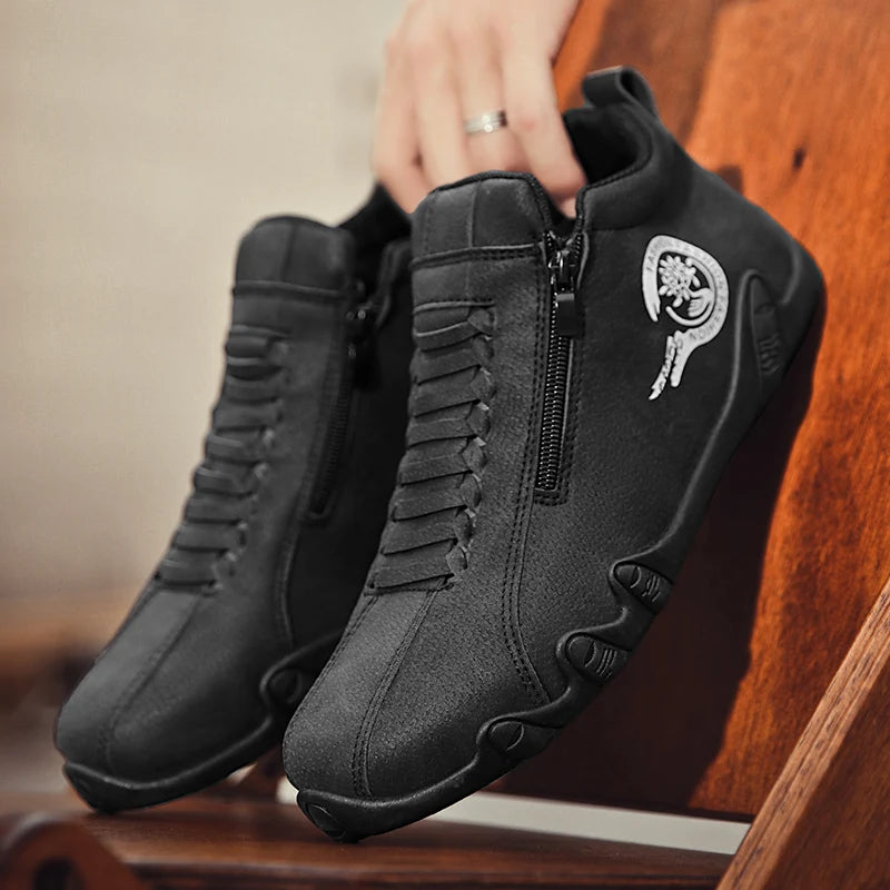 Men's Trendy Casual Side Zipper Short Boots Fashionable Flat Bottom Shoes Versatile for Outdoor Sports