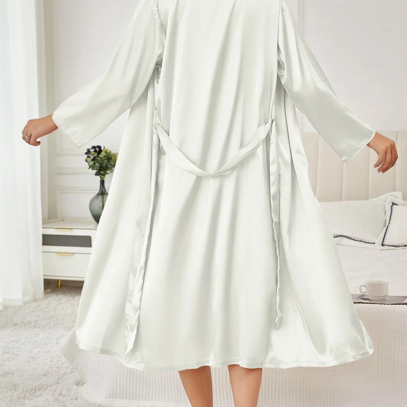 Women's Satin Robe Belted Elegant Solid Color Silky | SAMAG
