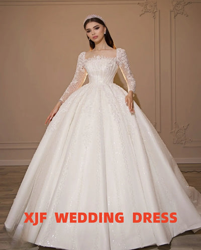 Customized Square Collar Long Sleeve Ball Gown Elegant | SAMAG